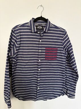 BEAMS Japanese Fabric 100% Cotton Striped Button Down Shirt - Small